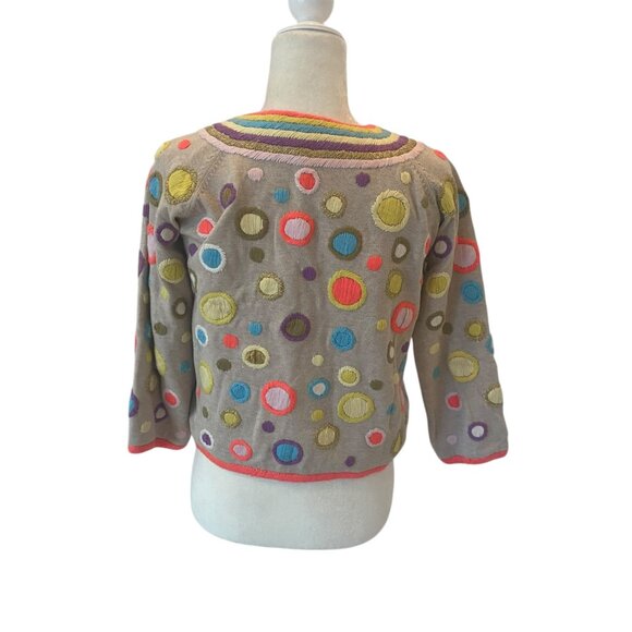 MANOUSH Wool Cardigan crop sleeve multicolor whimsical beige embroidered jacket - Picture 8 of 16